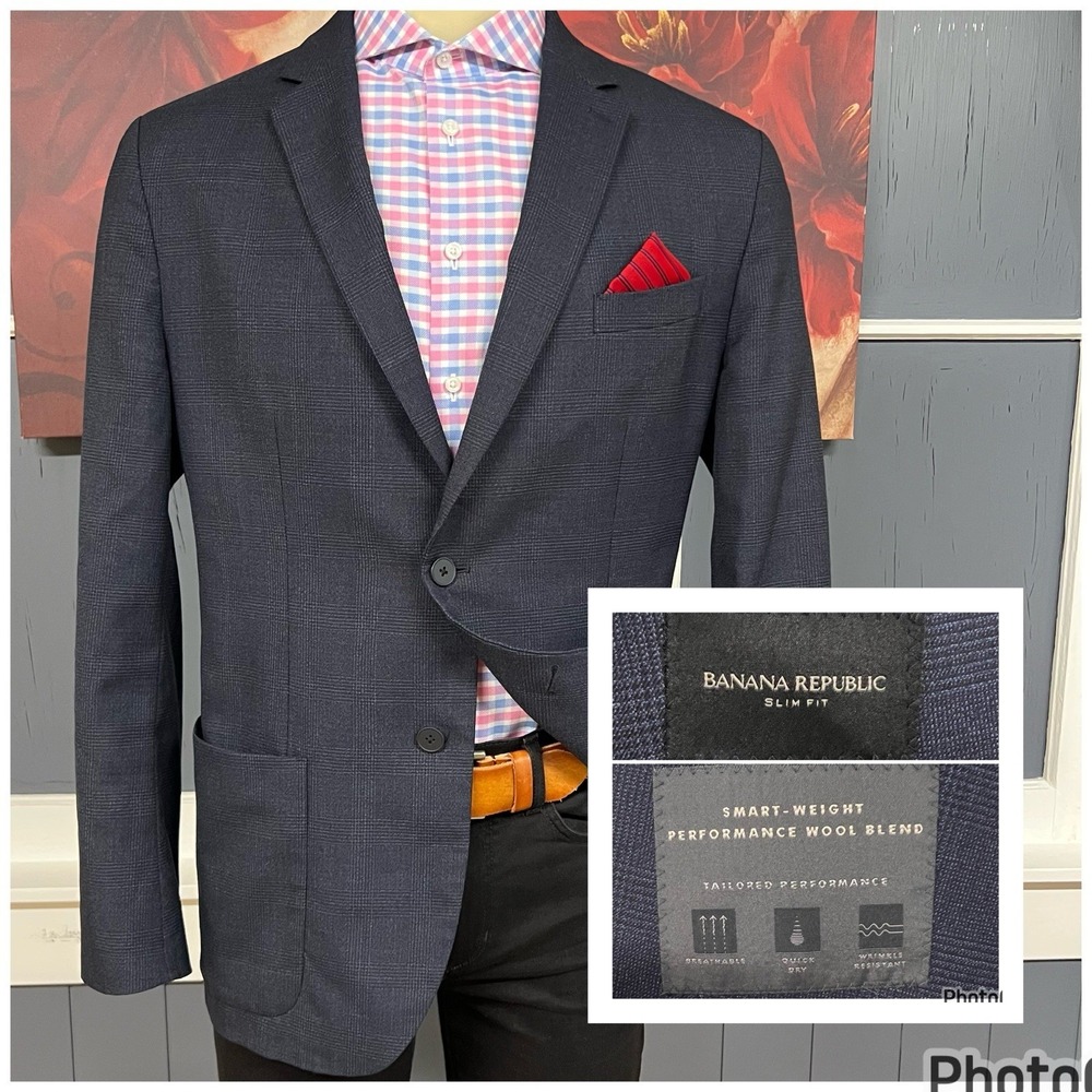 Banana Republic 👉Actual Size 44 Long👈 Slim Fit Unstructured Blazer Navy Wool
